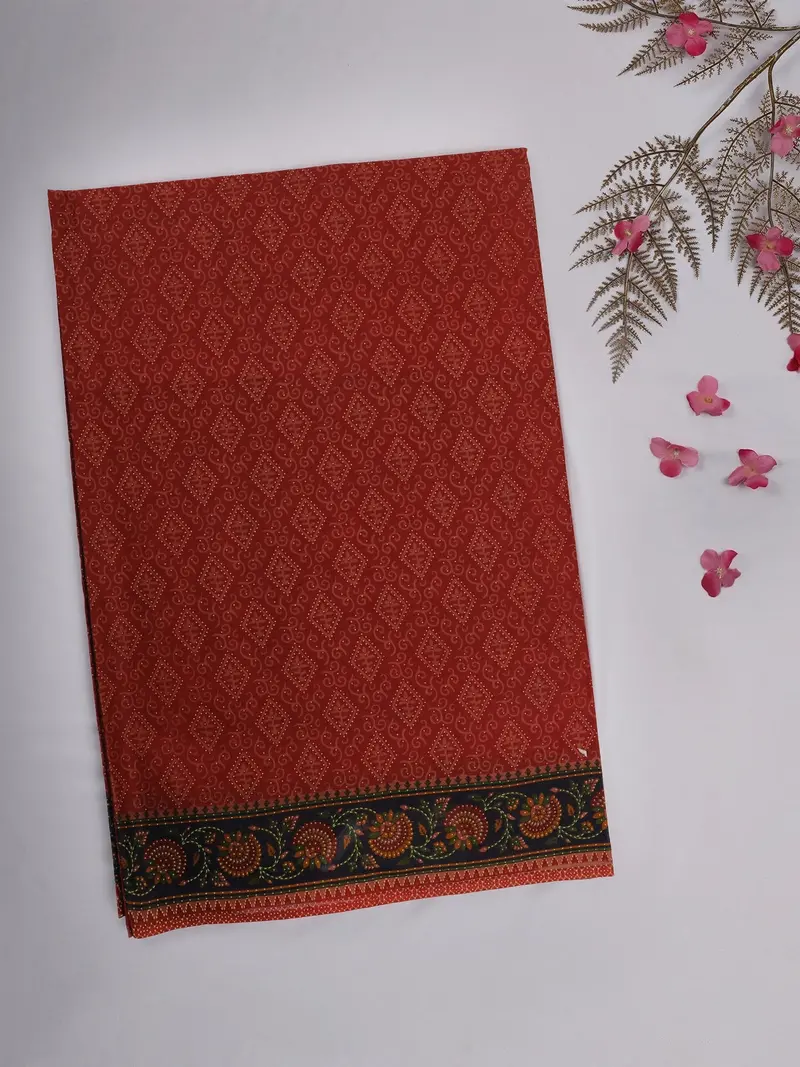 Rust Red Geometric Printed Design Karishma Cotton Saree 1