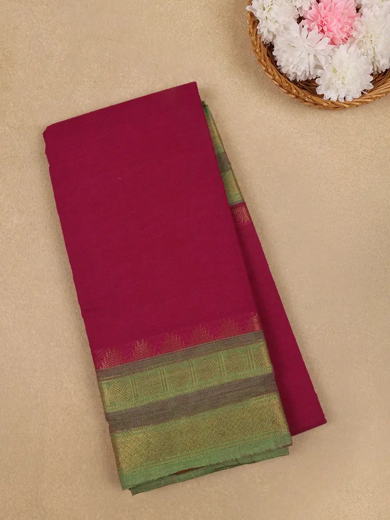 Rust Red Solid Design Cotton Fancy Saree 1