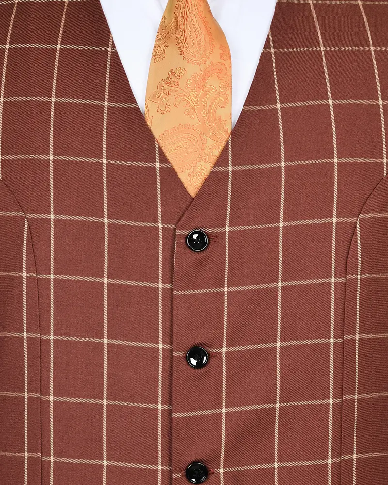 Rust Windowpane Wool Blend Waistcoat 4