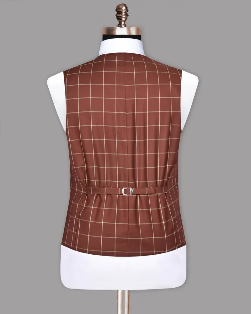 Rust Windowpane Wool Blend Waistcoat 5