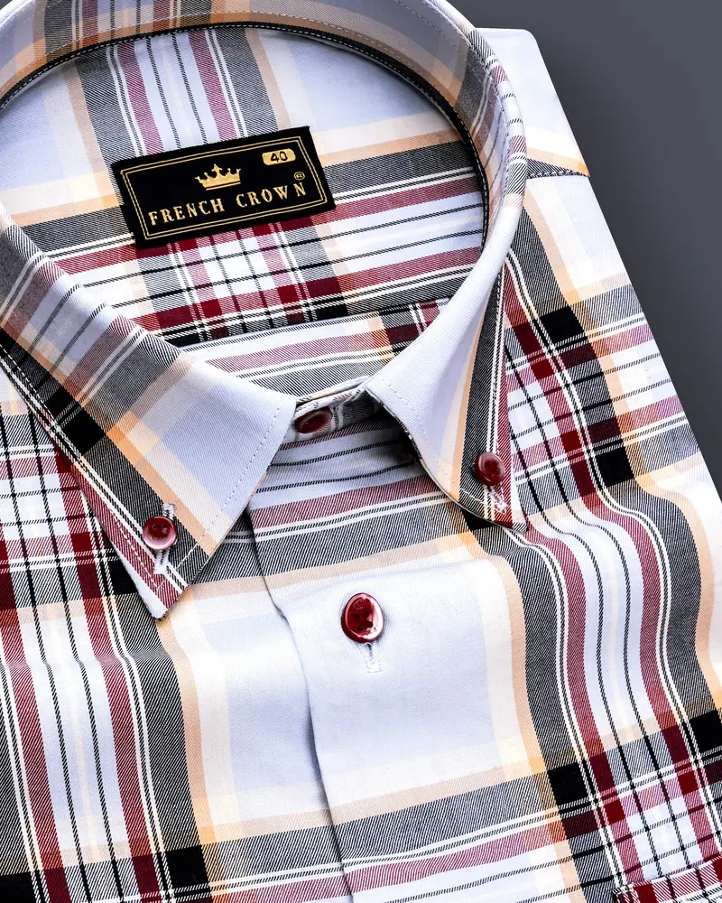 Rustair-Heather Gray And Paprika Red Plaid Twill Premium Cotton Semi Formal Shirt 1