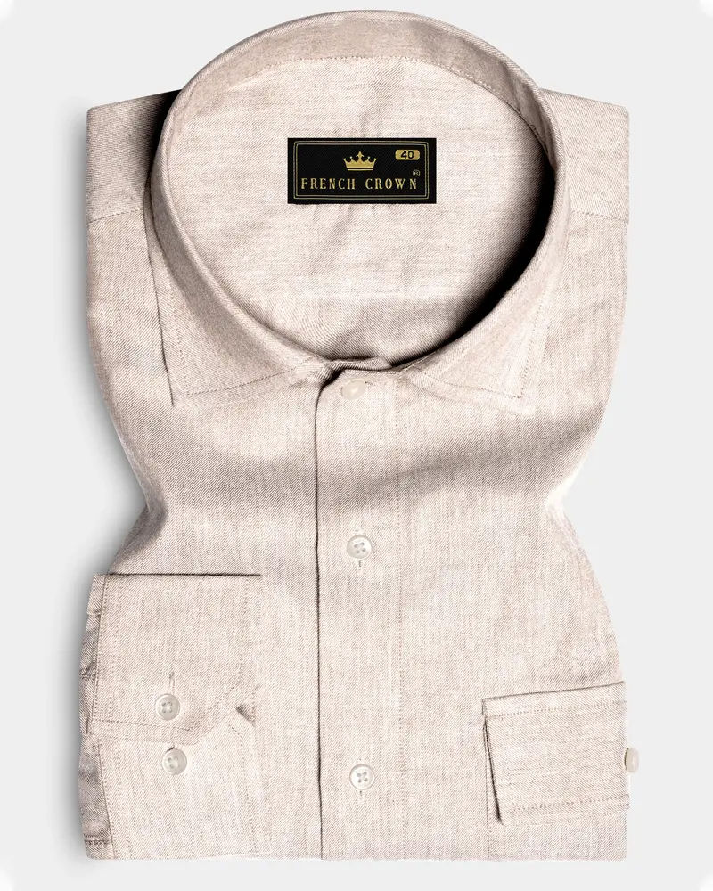 Rustic Clay-Almond Brown Textured Heavyweight Twill Designer Casual Shirt 1