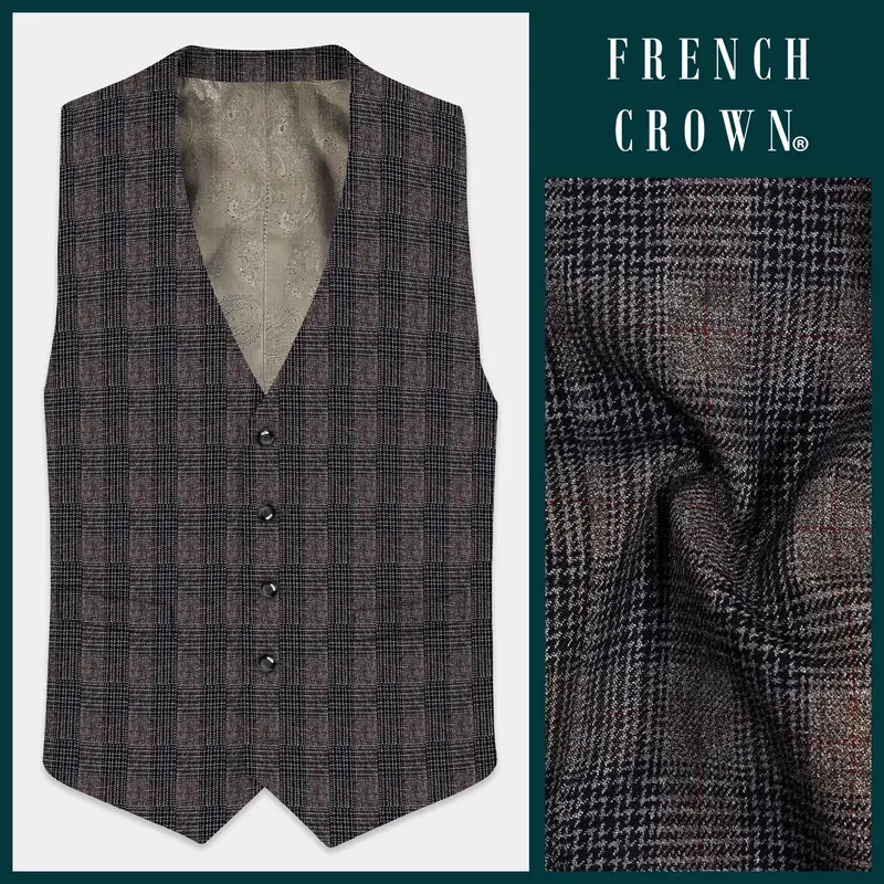 Rustic-Matterhorn Brown Plaid Tweed Waistcoat 1