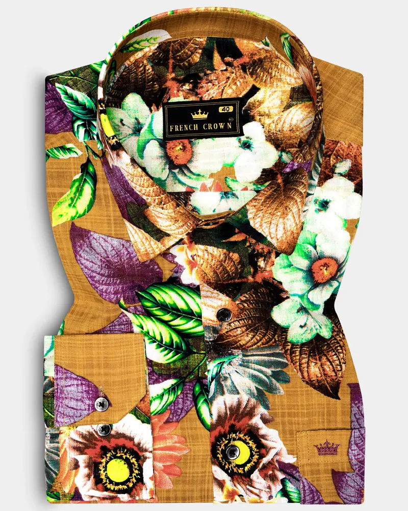 Rusticpetal-Tussock Brown Floral Printed Lightweight Premium Cotton Multicolor Casual Shirt 1
