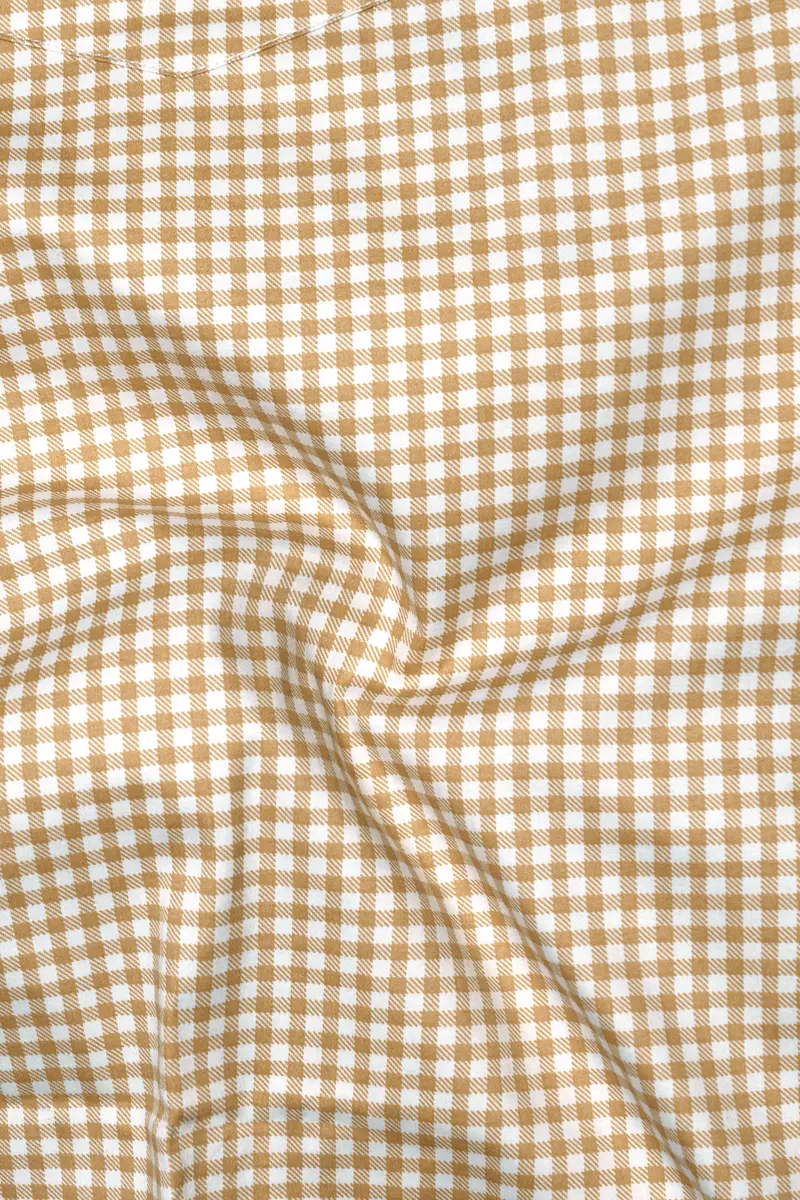 Rustiq-Barley Brown And Bright White Gingham Plaid Subtle Sheen Super Soft Premium Cotton Dress Shirt 3