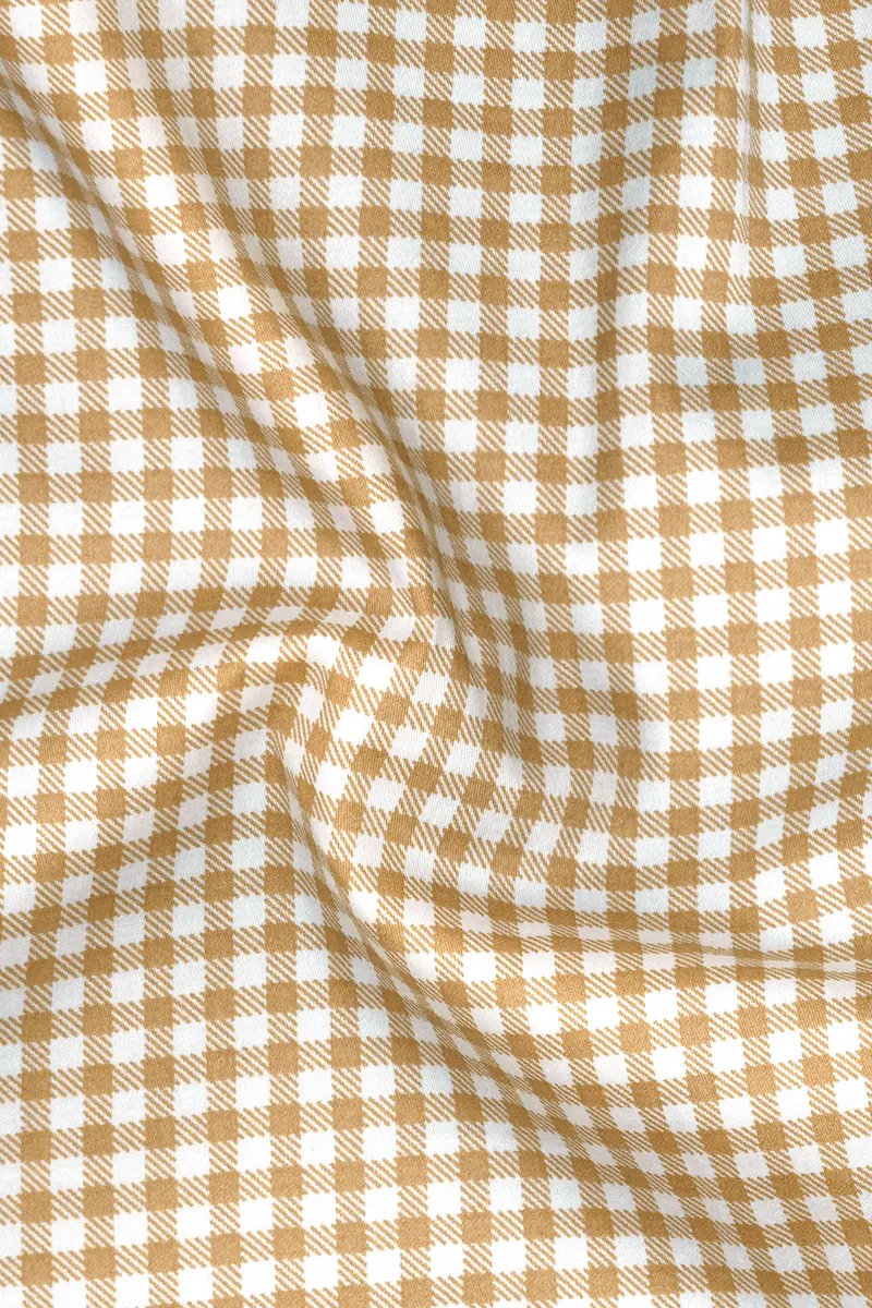 Rustiq-Barley Brown And Bright White Gingham Plaid Super Soft Premium Cotton Button Down Dress Shirt 3