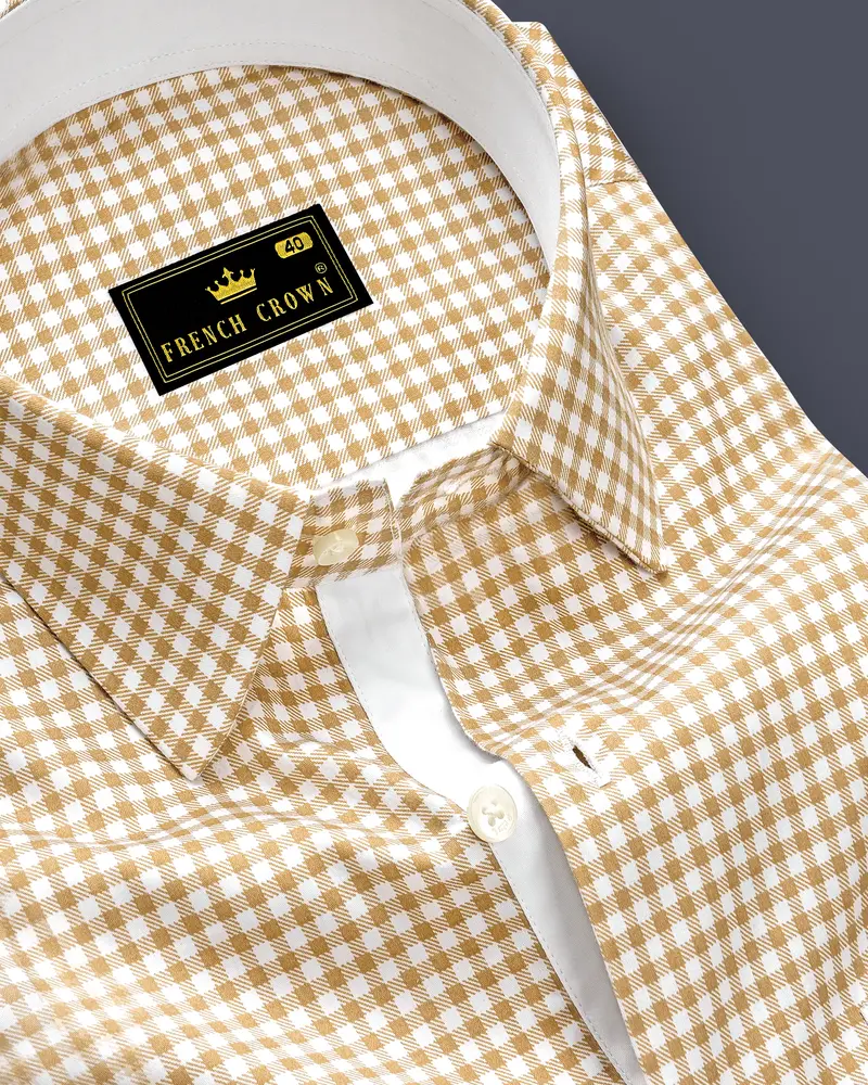 Rustiq-Barley Brown And Bright White Gingham Plaid Super Soft Premium Cotton Dress Shirt 1