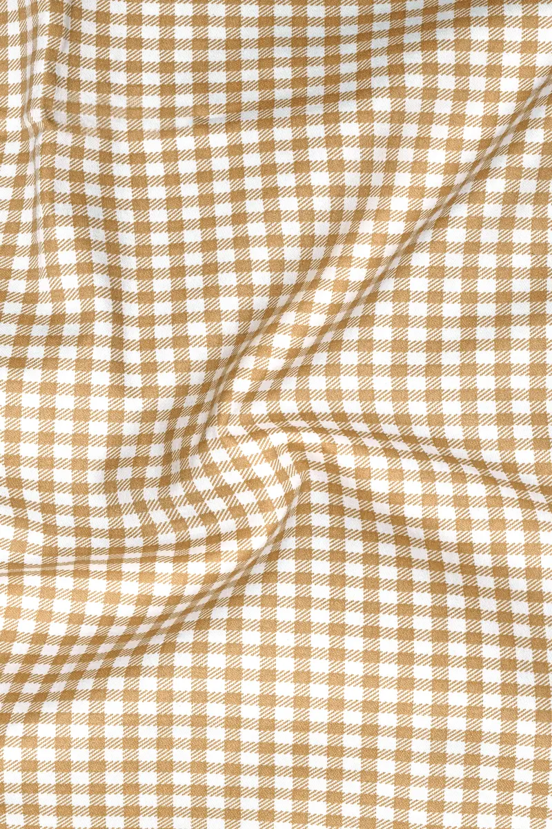 Rustiq-Barley Brown And Bright White Gingham Plaid Super Soft Premium Cotton Dress Shirt 3