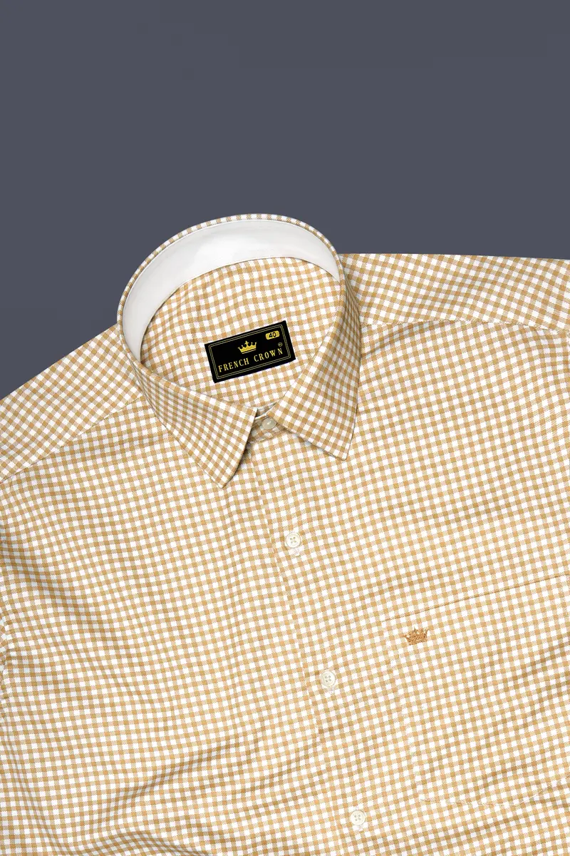 Rustiq-Barley Brown And Bright White Gingham Plaid Super Soft Premium Cotton Dress Shirt 5
