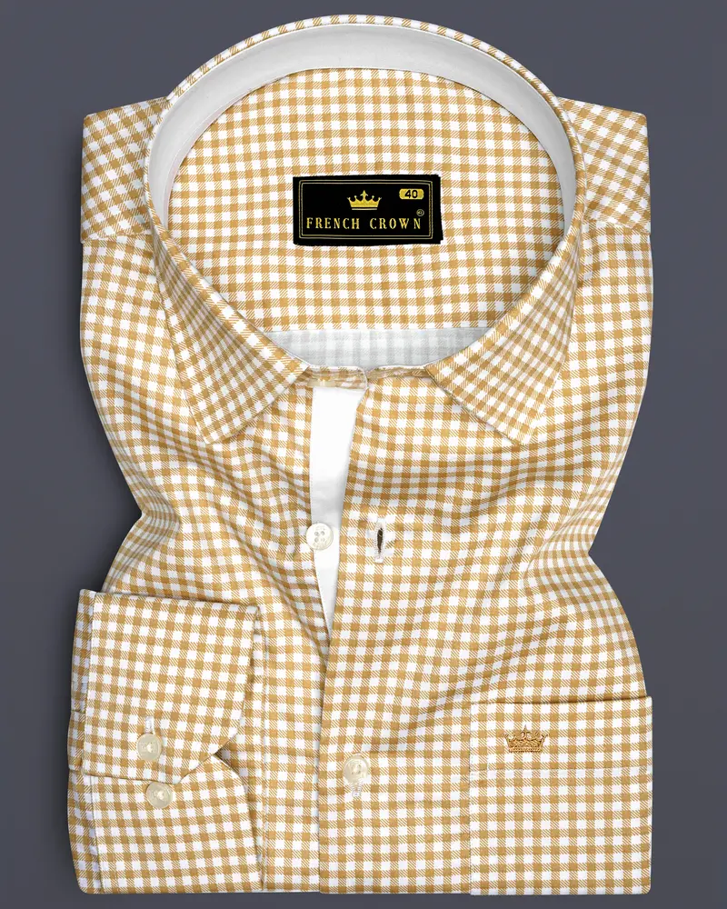 Rustiq-Barley Brown And Bright White Gingham Plaid Super Soft Premium Cotton Dress Shirt 6