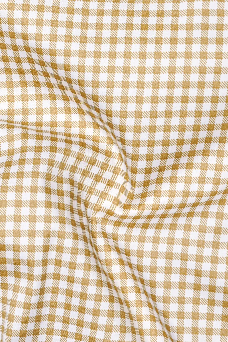 Rustiq-Barley Brown And Bright White Gingham Plaid Super Soft Premium Cotton Dress White Cuff Collar Shirt 3