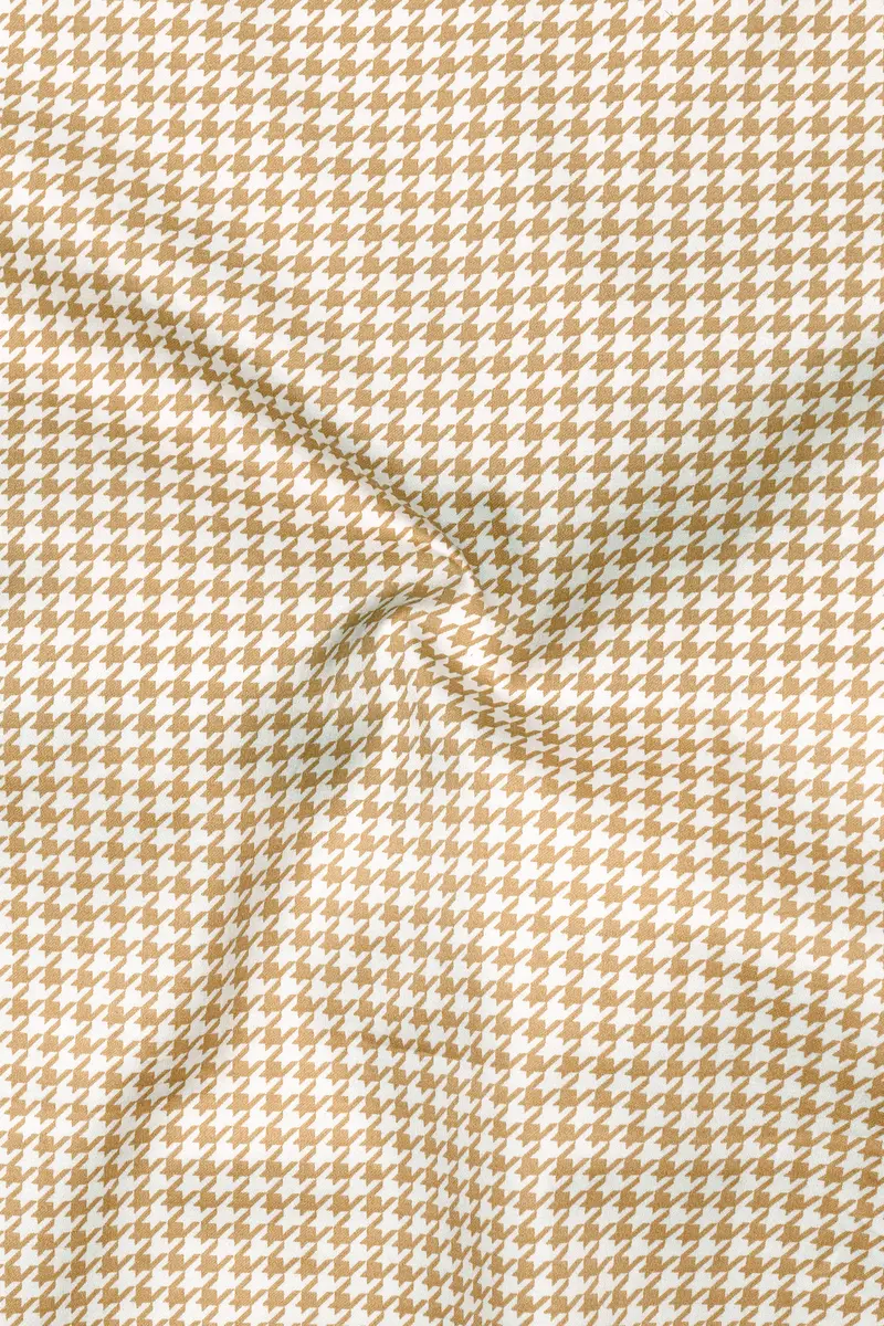 Rustiq-Barley Brown And Bright White Houndstooth Printed Super Soft Premium Cotton Button Down Dress Shirt 3