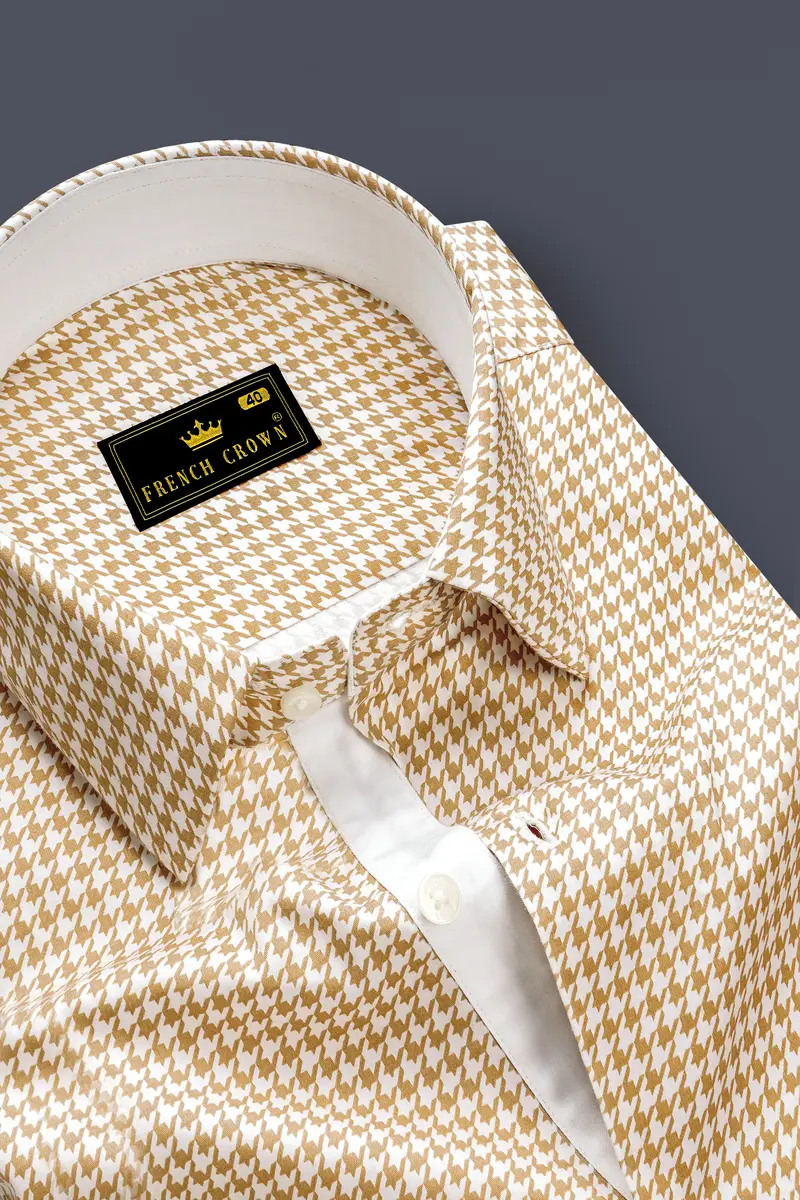 Rustiq-Barley Brown And Bright White Houndstooth Printed Super Soft Premium Cotton Dress Shirt 2