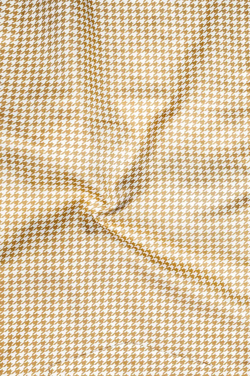 Rustiq-Barley Brown And Bright White Houndstooth Printed Super Soft Premium Cotton Dress Shirt 3