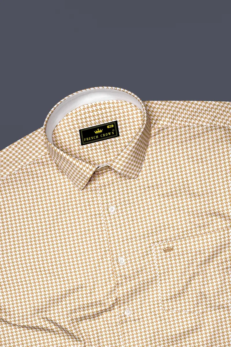 Rustiq-Barley Brown And Bright White Houndstooth Printed Super Soft Premium Cotton Dress Shirt 5