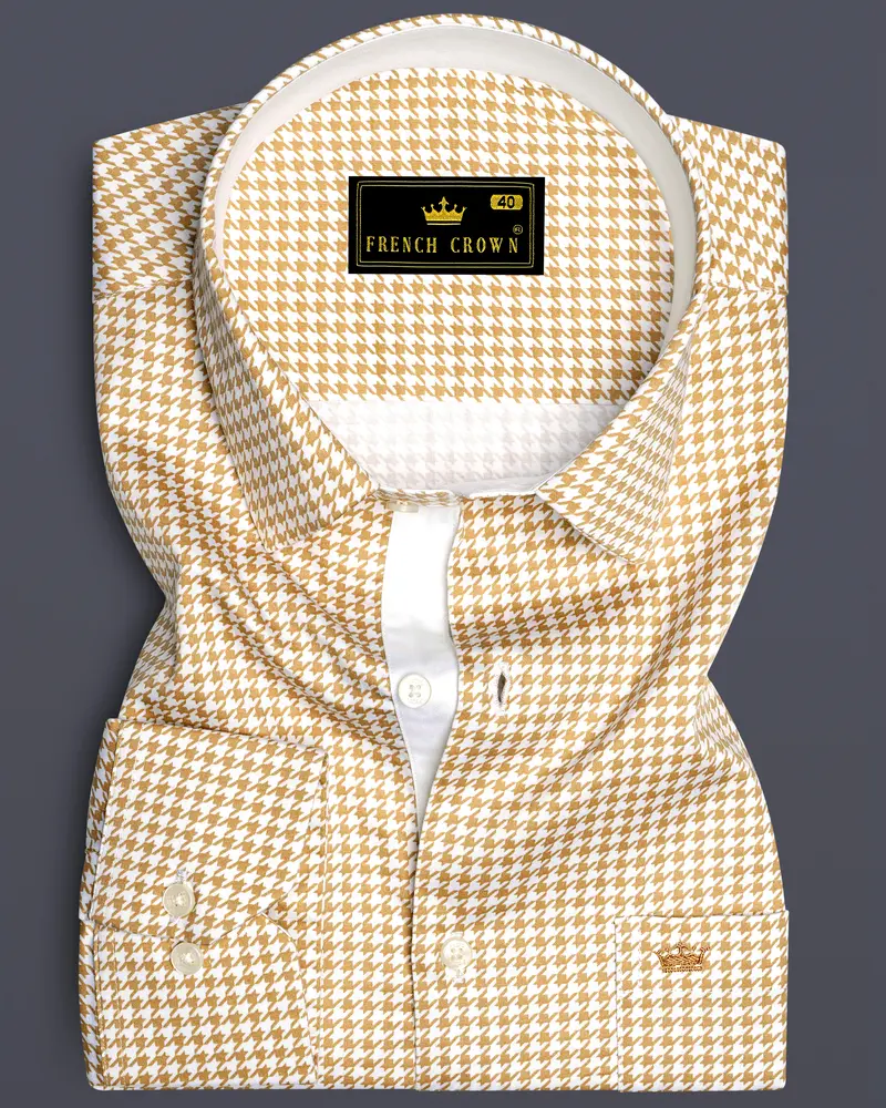 Rustiq-Barley Brown And Bright White Houndstooth Printed Super Soft Premium Cotton Dress Shirt 6