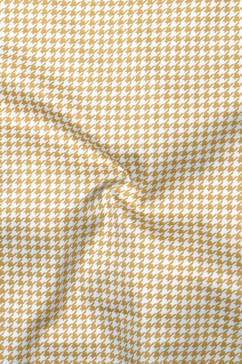 Rustiq-Barley Brown And Bright White Houndstooth Printed Super Soft Premium Cotton Dress White Cuff Collar Shirt 3