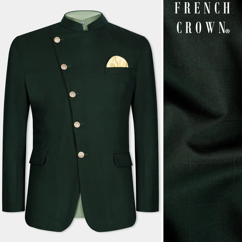Sacramento Green Cross Placket Bandhgala Wool Rich Blazer 1
