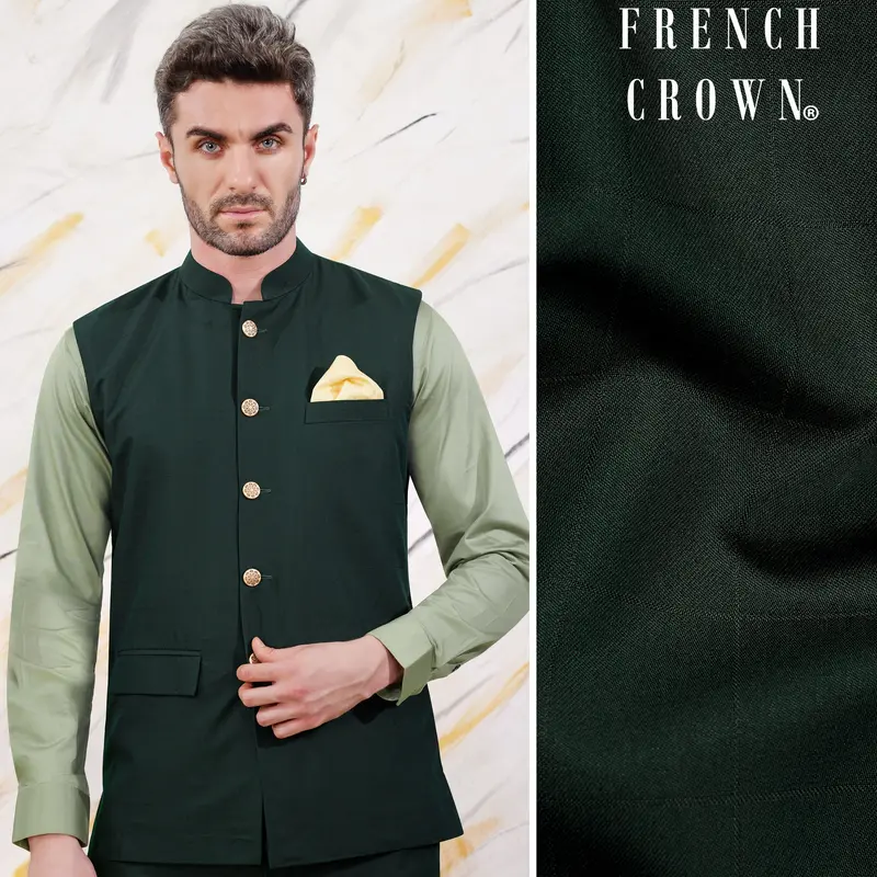 Sacramento Green Wool Rich Nehru Jacket 1