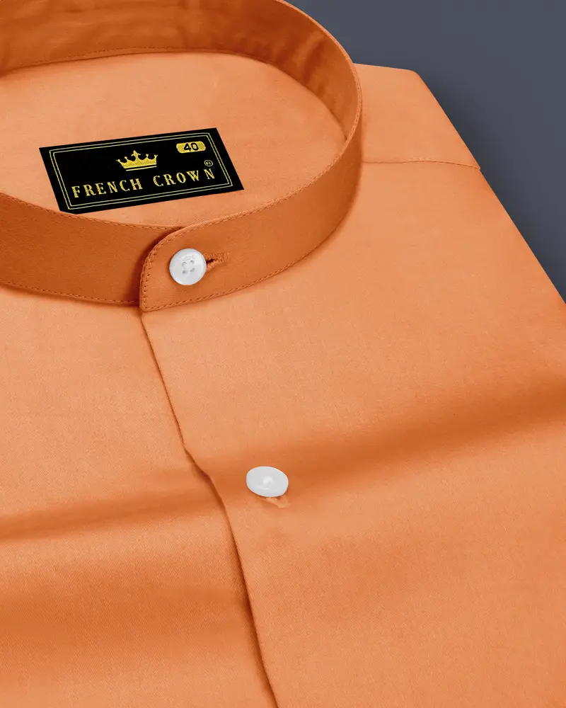 Safforo-Persian Orange Subtle Sheen Super Soft Premium Cotton Mandarin Dress Shirt 1