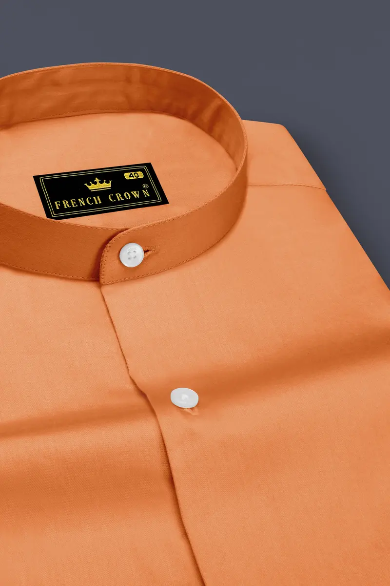 Safforo-Persian Orange Subtle Sheen Super Soft Premium Cotton Mandarin Dress Shirt 2