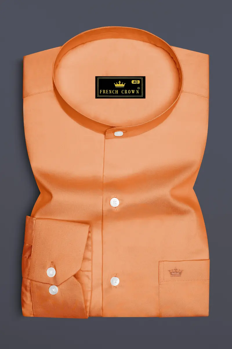 Safforo-Persian Orange Subtle Sheen Super Soft Premium Cotton Mandarin Dress Shirt 4