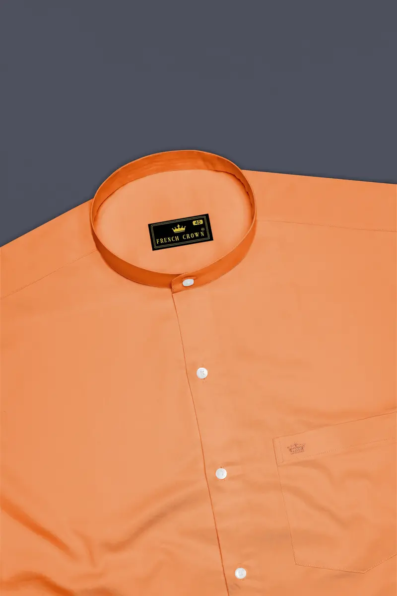 Safforo-Persian Orange Subtle Sheen Super Soft Premium Cotton Mandarin Dress Shirt 5
