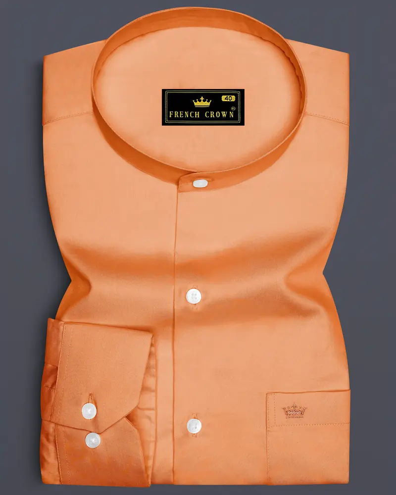 Safforo-Persian Orange Subtle Sheen Super Soft Premium Cotton Mandarin Dress Shirt 6