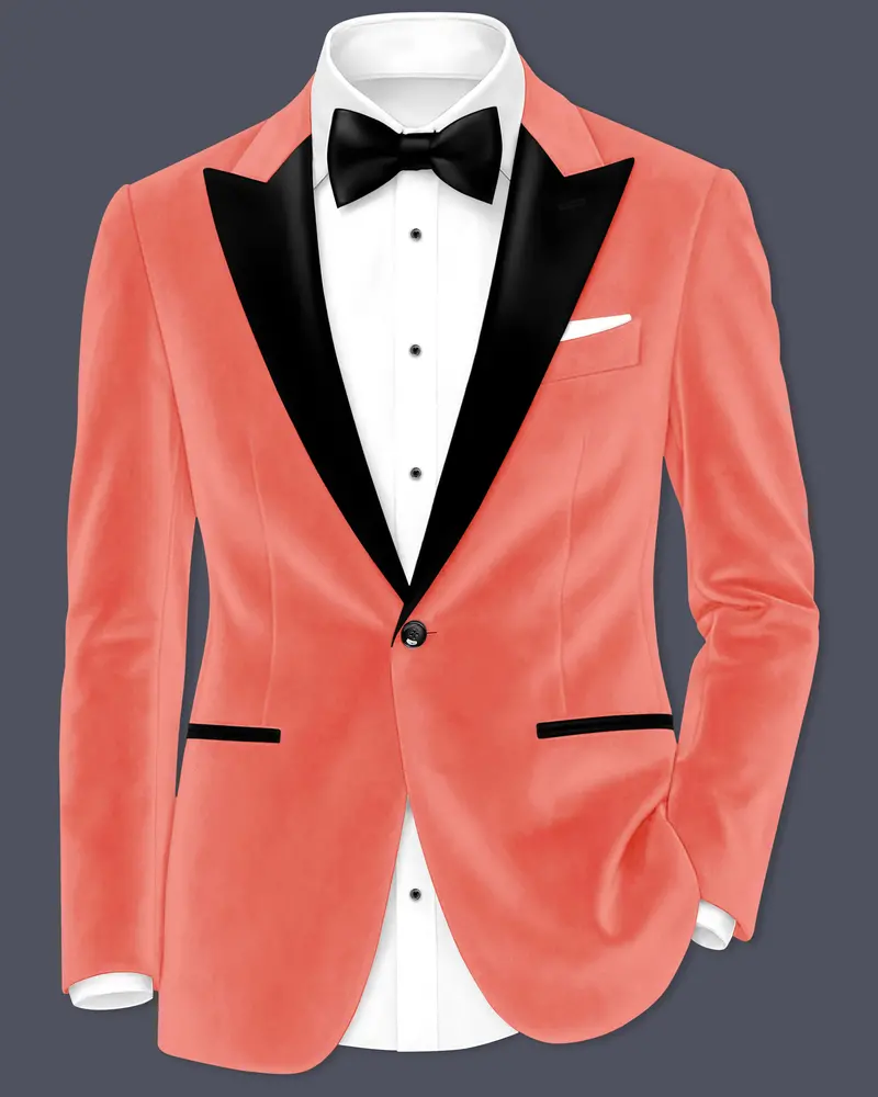 Saffron-Bittersweet Orange Velvet Peak Lapel Tuxedo Blazer 1