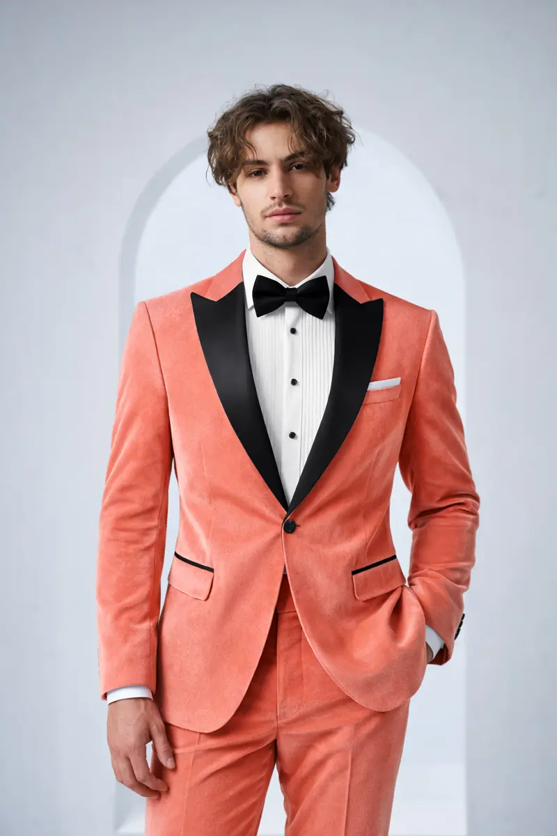 Saffron-Bittersweet Orange Velvet Peak Lapel Tuxedo Blazer 10