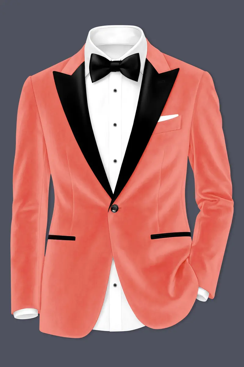 Saffron-Bittersweet Orange Velvet Peak Lapel Tuxedo Blazer 2