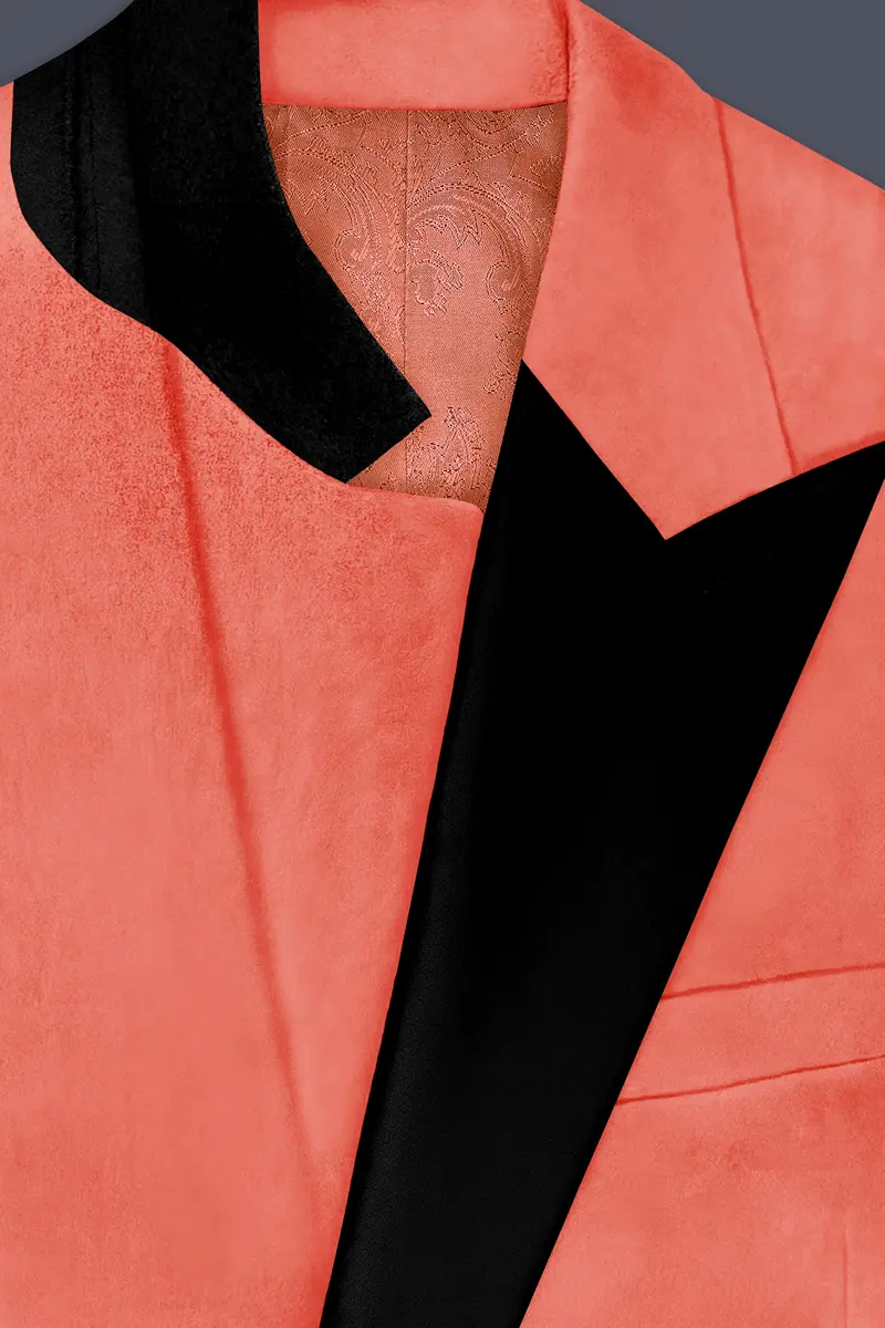 Saffron-Bittersweet Orange Velvet Peak Lapel Tuxedo Blazer 4