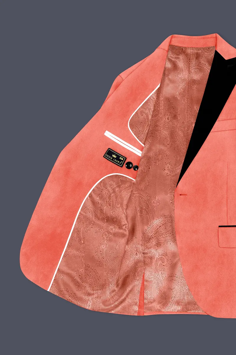 Saffron-Bittersweet Orange Velvet Peak Lapel Tuxedo Blazer 5