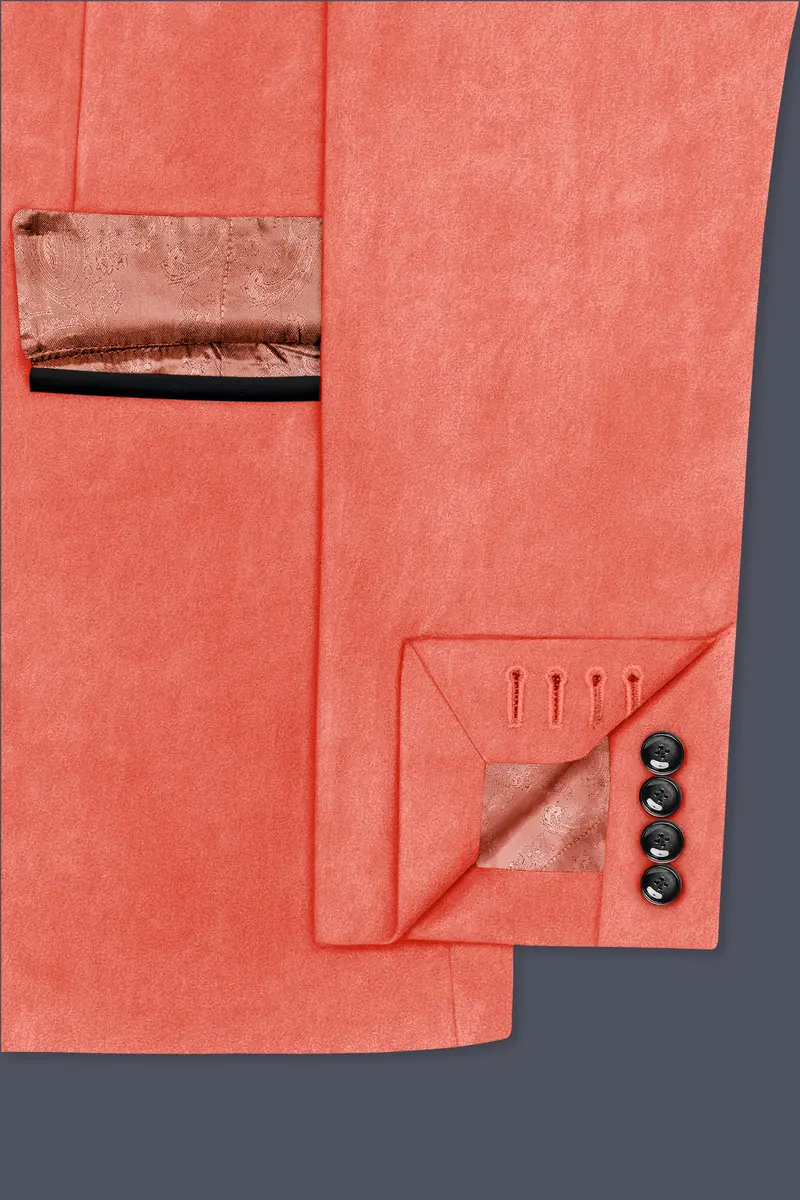 Saffron-Bittersweet Orange Velvet Peak Lapel Tuxedo Blazer 6