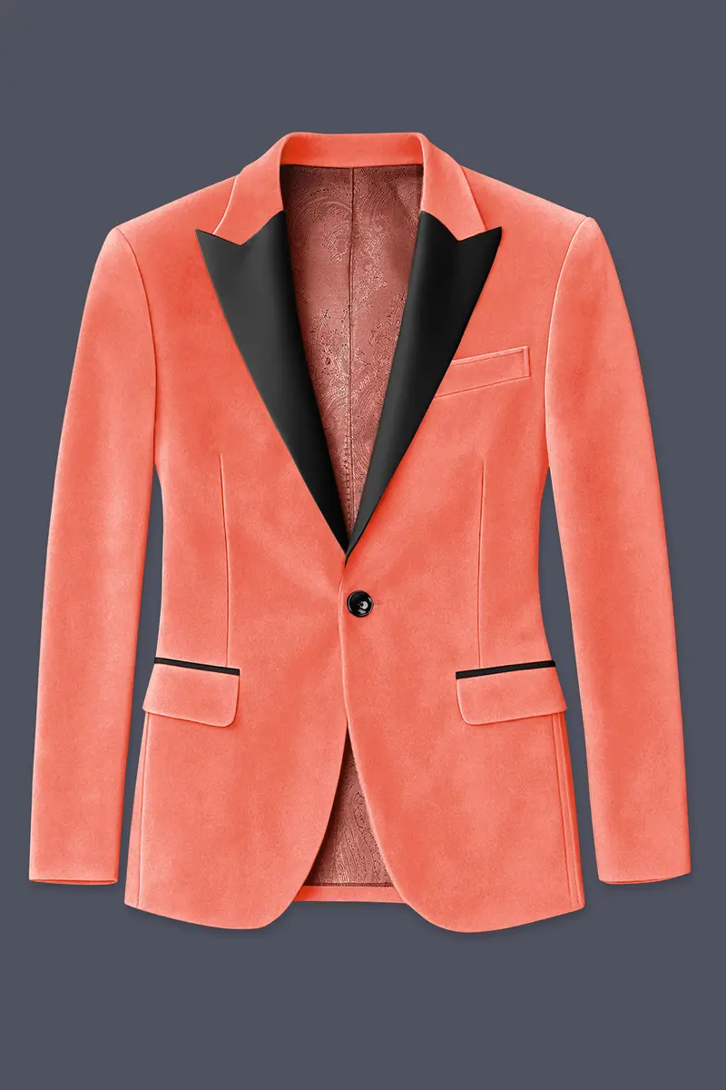 Saffron-Bittersweet Orange Velvet Peak Lapel Tuxedo Blazer 7