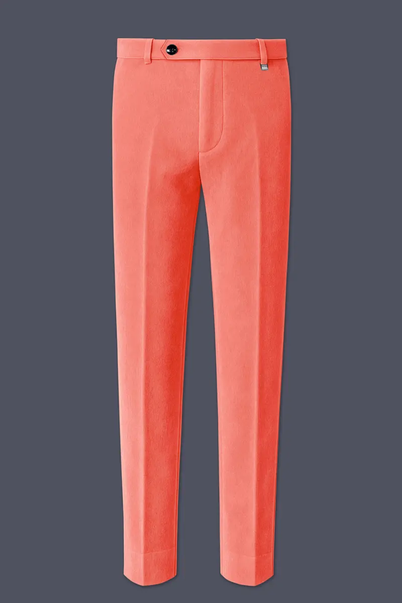 Saffron-Bittersweet Orange Velvet Stretchable Waistband Pant 2