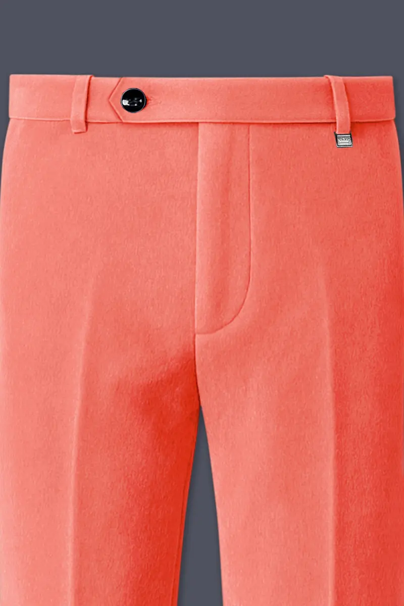 Saffron-Bittersweet Orange Velvet Stretchable Waistband Pant 4