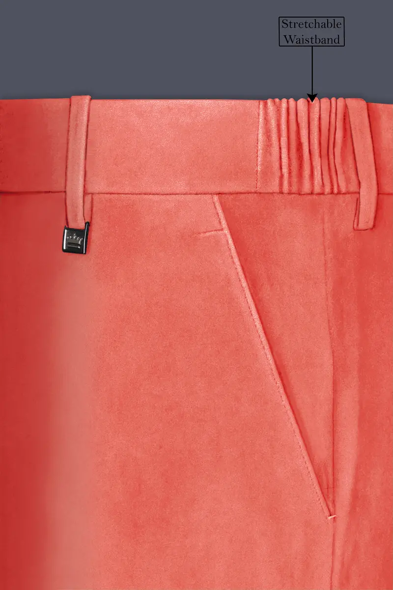 Saffron-Bittersweet Orange Velvet Stretchable Waistband Pant 6