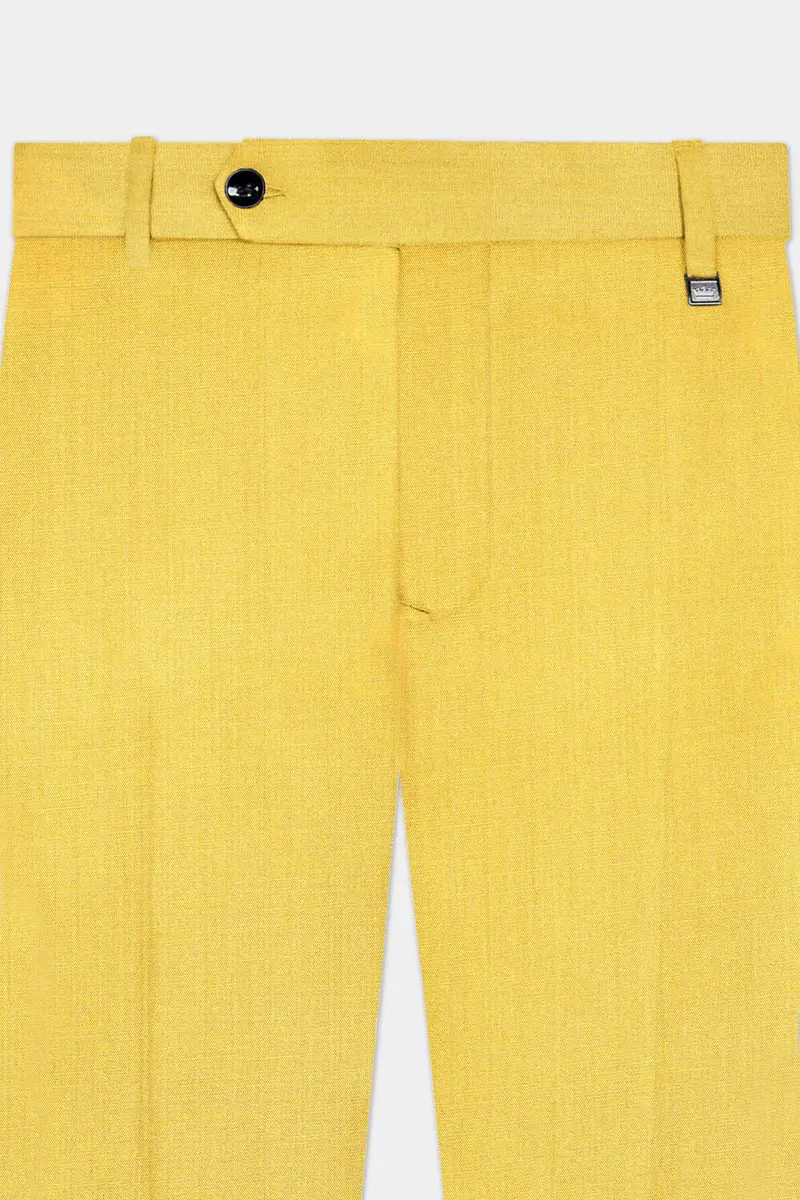 Saffron Elegance-Lemon Yellow Solid Wool Rich Bandhgala Slight Stretch Suit 11