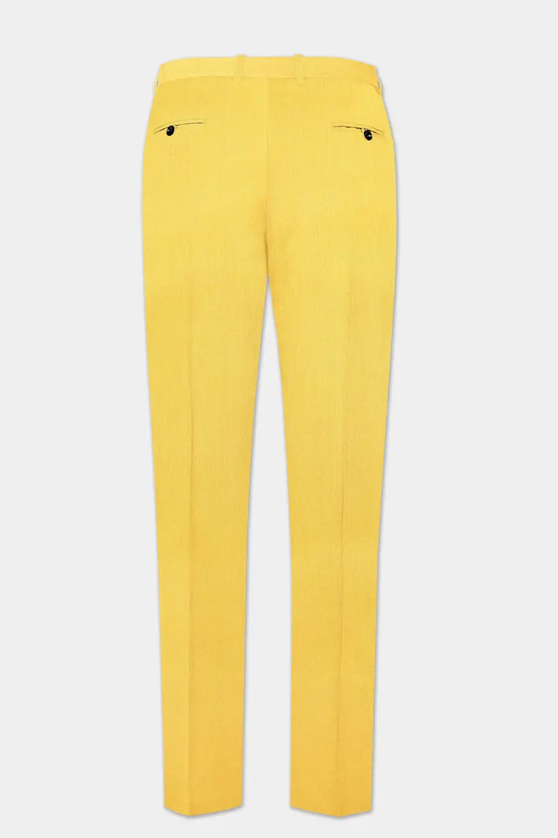 Saffron Elegance-Lemon Yellow Solid Wool Rich Bandhgala Slight Stretch Suit 13