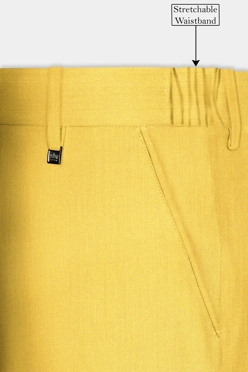 Saffron Elegance-Lemon Yellow Solid Wool Rich Bandhgala Slight Stretch Suit 14