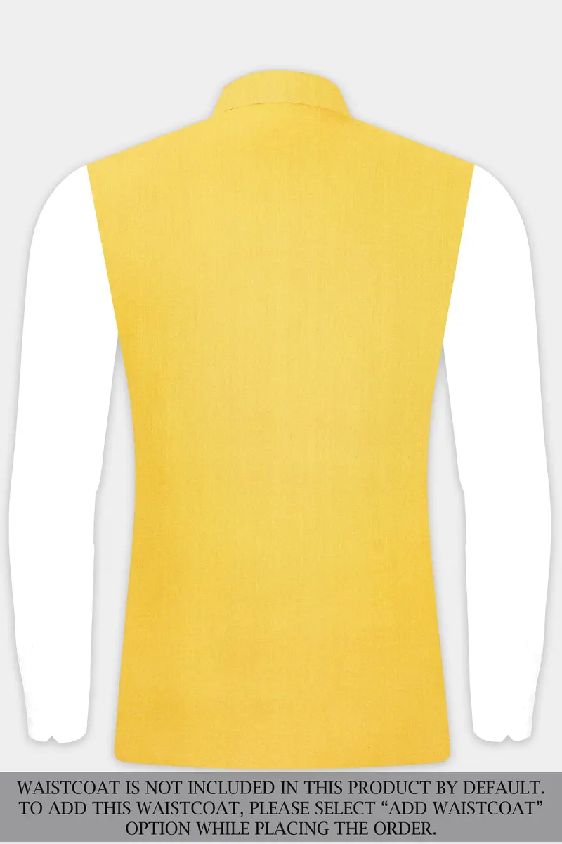 Saffron Elegance-Lemon Yellow Solid Wool Rich Bandhgala Slight Stretch Suit 16