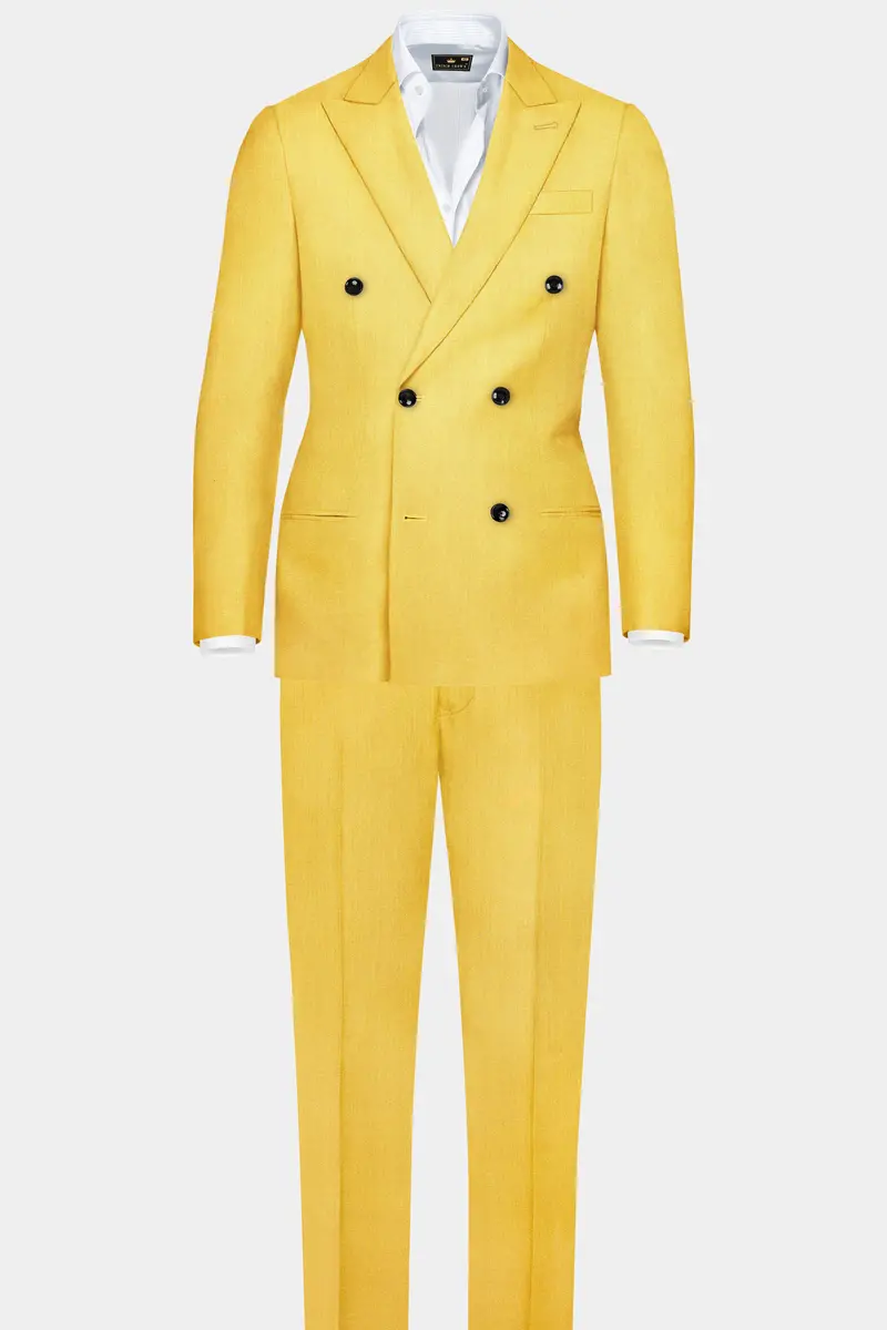 Saffron Elegance-Lemon Yellow Solid Wool Rich Double Breasted Slight Stretch Blazer 9