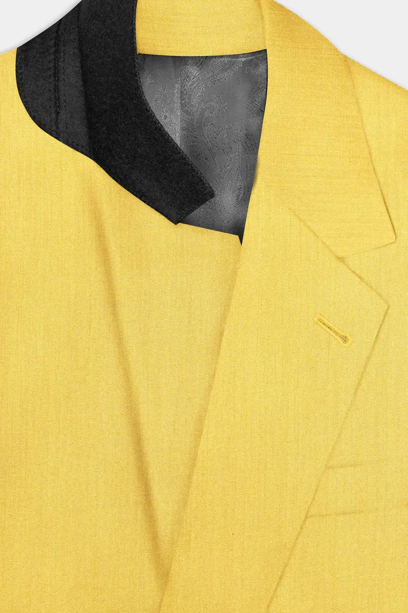 Saffron Elegance-Lemon Yellow Solid Wool Rich Single Breasted Slight Stretch Blazer 5