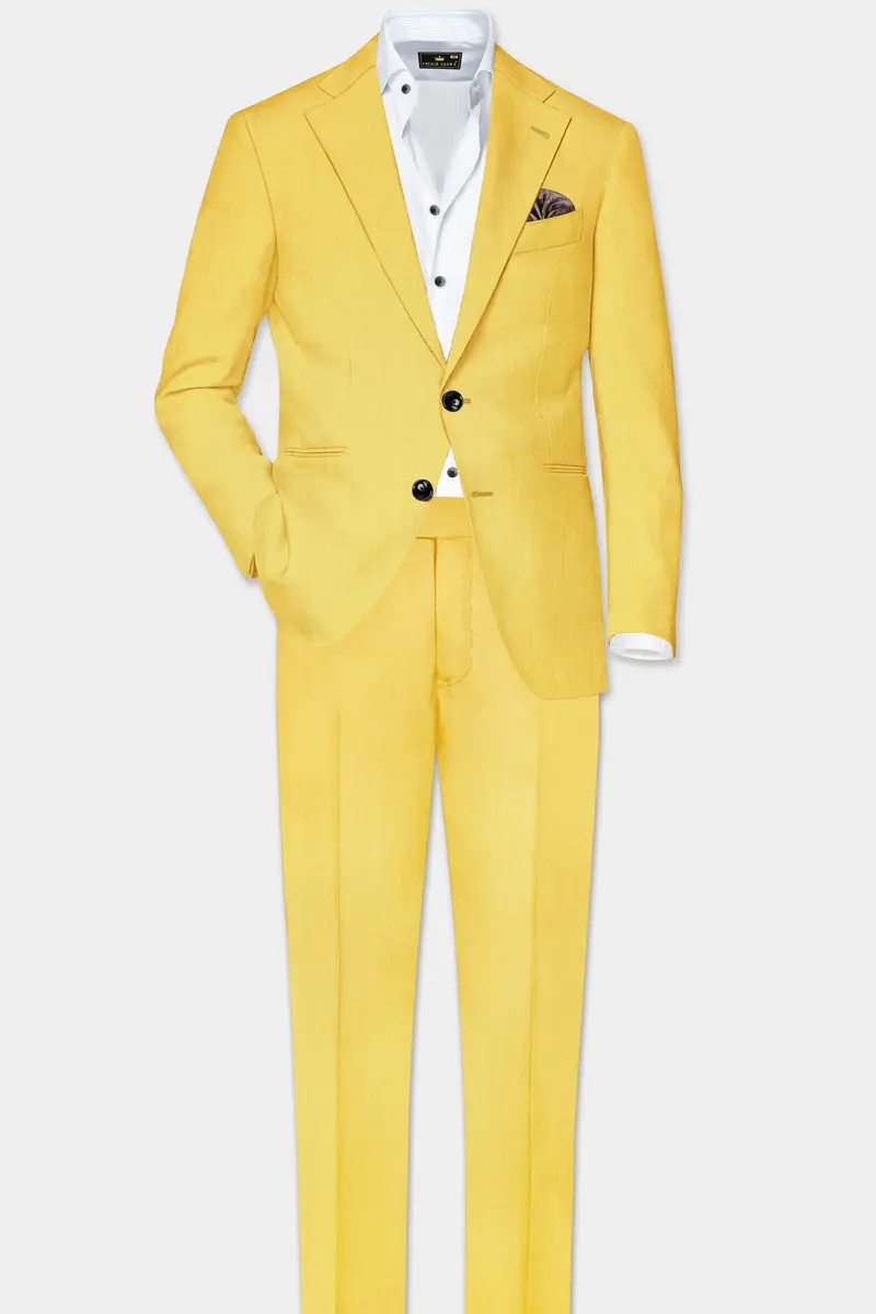Saffron Elegance-Lemon Yellow Solid Wool Rich Single Breasted Slight Stretch Blazer 9