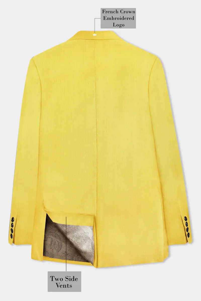 Saffron Elegance-Lemon Yellow Solid Wool Rich Single Breasted Slight Stretch Suit 10