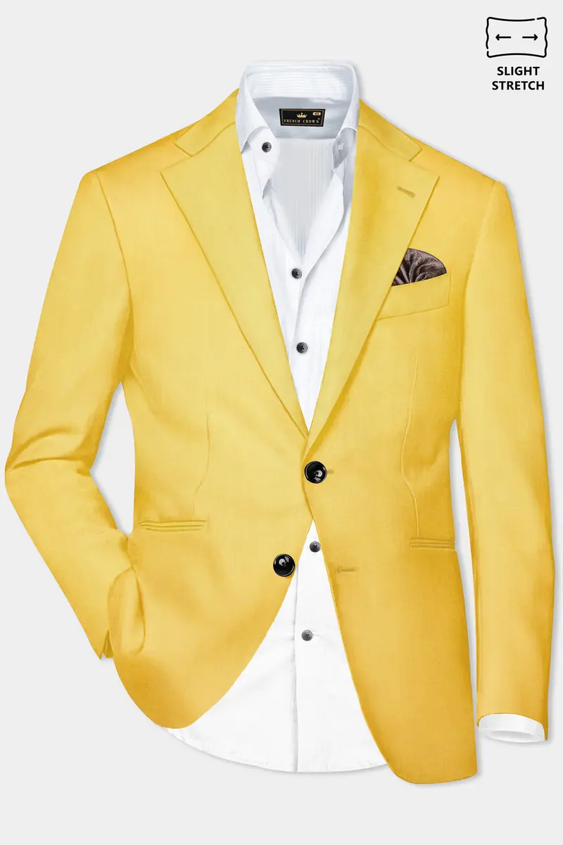 Saffron Elegance-Lemon Yellow Solid Wool Rich Single Breasted Slight Stretch Suit 11