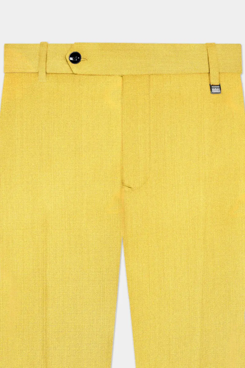 Saffron Elegance-Lemon Yellow Solid Wool Rich Single Breasted Slight Stretch Suit 13