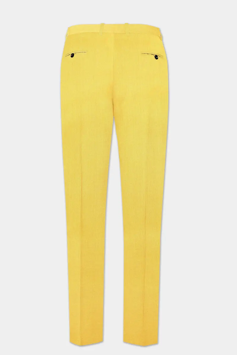 Saffron Elegance-Lemon Yellow Solid Wool Rich Single Breasted Slight Stretch Suit 15