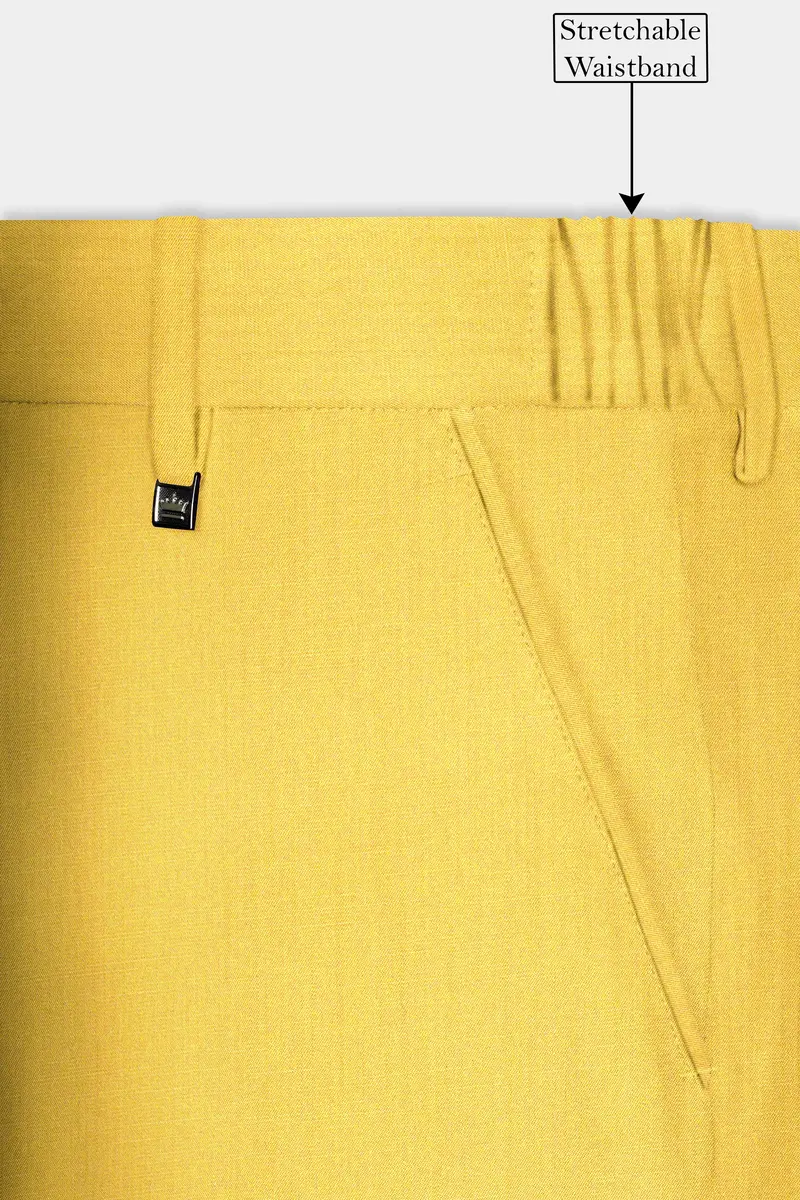 Saffron Elegance-Lemon Yellow Solid Wool Rich Single Breasted Slight Stretch Suit 16